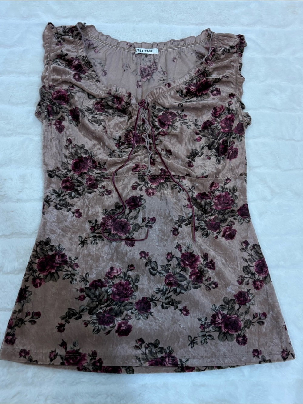 Mauve Floral Velvet Tie-Front Camisole